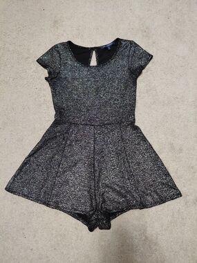 Womens Sparkle Metallic Gold /Black Short-Sleeve Romper